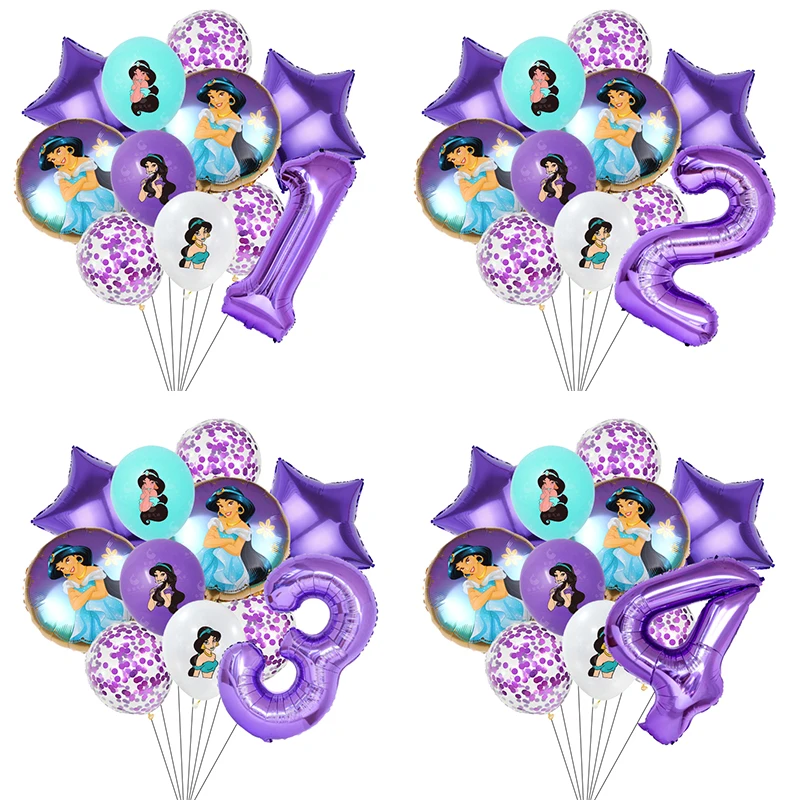 11 adet Disney Aladdin Yasemin Prenses Folyo Balon Mutlu Doğum Günü Partisi Malzemeleri Dekorasyon Bebek Duş Çocuk Faovr mor Balon