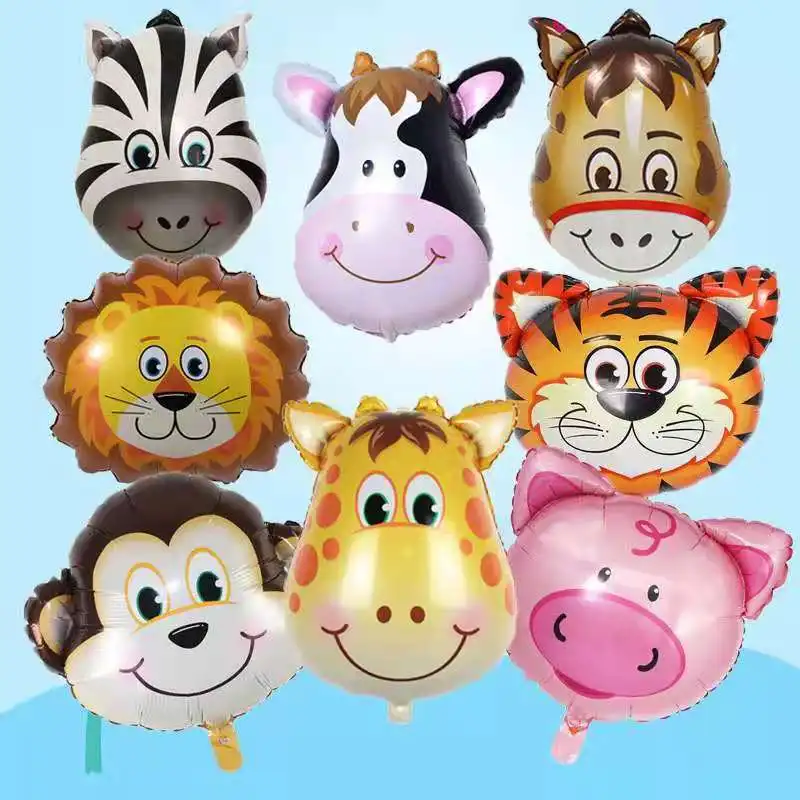 1 Pc Karikatür hayvan kafası aslan kaplan zürafa zebra ınek maymun eşek piglet çocuk oyuncağı hayvan kafası alüminyum balon