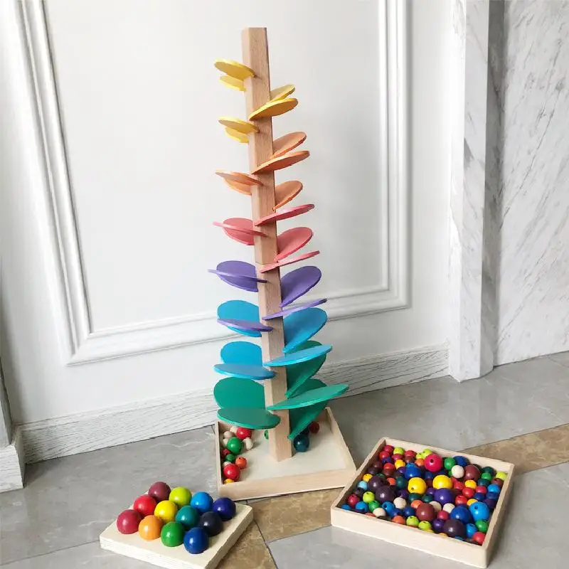 Ahşap Montessori Bebek Petal Ağacı Yapı Taşları Oyuncak Okul Öncesi çocuk Gökkuşağı Topu Çalışma Parça eğitici oyuncak Çocuklar İçin Hediyeler