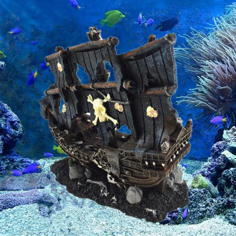 Yapay Akvaryum Battı Tekne Dekorasyon Balık Tankı Antik Batık Gemi Süs Gizleme Mağarası Balık Karides Kaya Acuarios Dekor