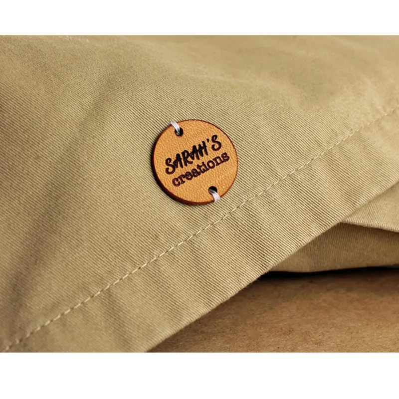 55 adet Kişiselleştirin deri yuvarlak giyim Örme Etiketleri Dikiş Tığ etiketleri adı logosu El Yapımı giysi etiketi DIY aksesuarla