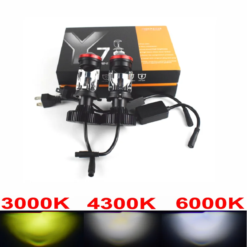 Y7 120 W LHD RHD H4 Dönüşüm Kiti LED Oto Motor Mini Lens Projektör Far Hi / Düşük ışın Bi LED Lens Ampul 6000 K 4300 K 3000 K