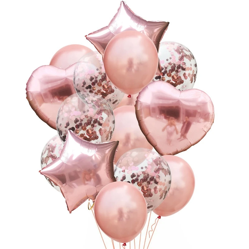 14 adet Balonlar Set Gül Altın Kalp Yıldız Konfeti Balon Doğum Günü Partisi Dekorasyon Çocuklar Yetişkin Hava Topları globos Düğün Dekor