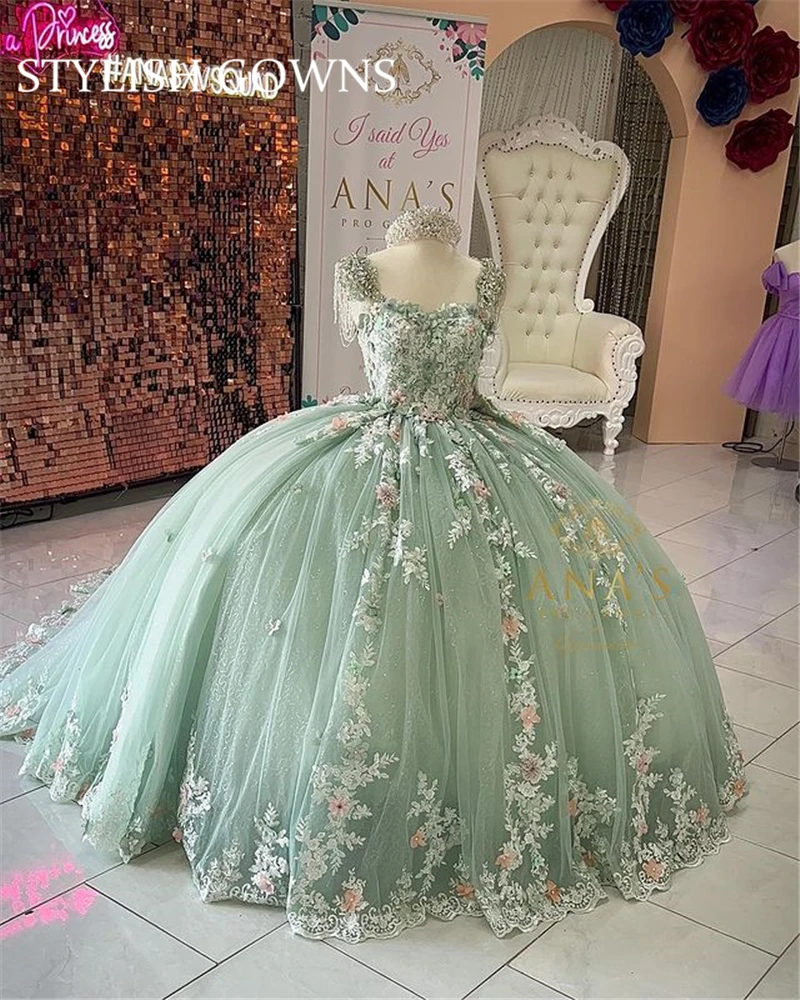 Açık Yeşil Sevgiliye balo elbisesi Quinceanera Elbise Boncuklu Aplikler Doğum Günü Partisi Elbisesi balo kıyafetleri Vestido De 15 Anos Tatlı