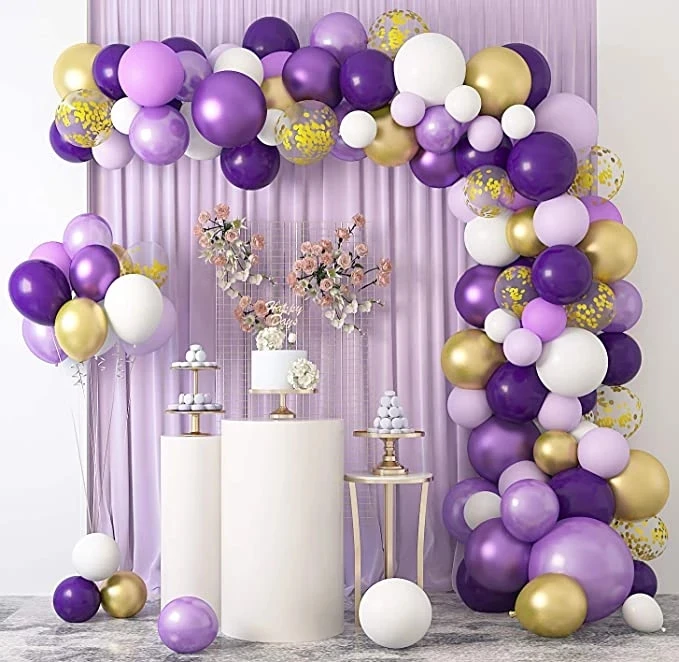 129 adet/takım Altın Mor Balonlar Garland Kemer Kiti Konfeti Balon Evlilik Düğün Dekorasyon Doğum Günü Partisi Malzemeleri