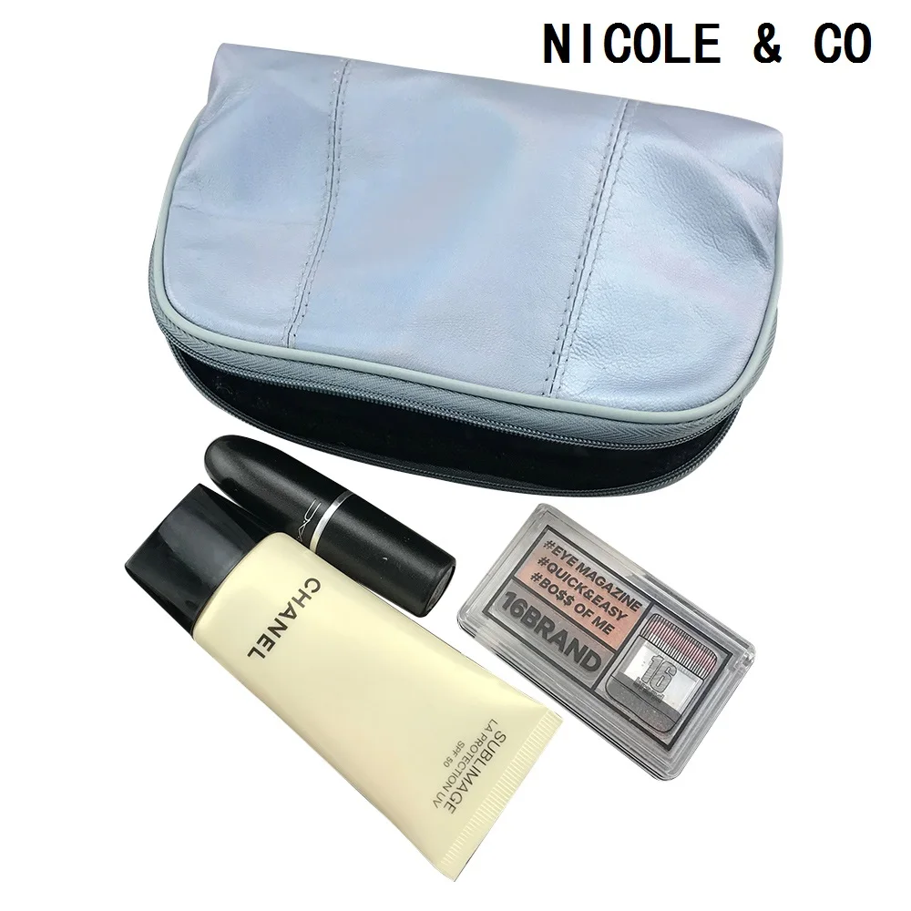 NICOLE & CO kadın Kısa Vintage Hakiki Deri Kozmetik Çantası ile Taşınabilir sıcak satış yeni seyahat çok fonksiyonlu saklama çantası