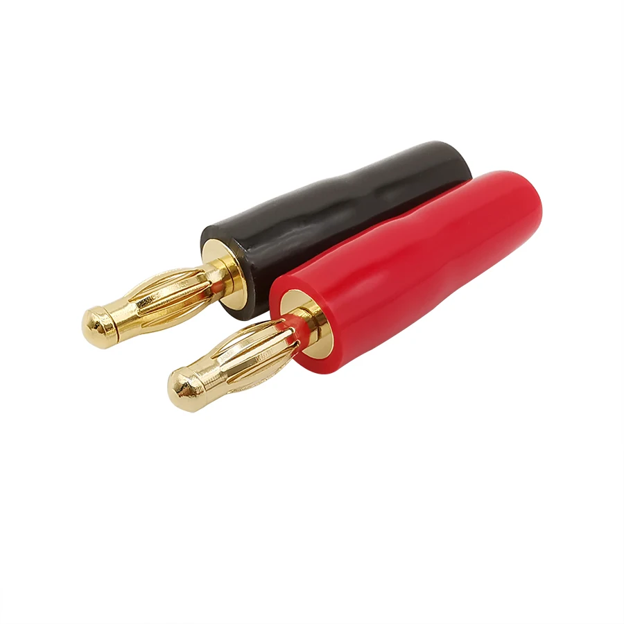 2 Adet Altın kaplama Bakır 4mm Muz Fiş Ses Kablosu Hoparlör Terminali Lehimsiz Ses Fişi Tel Bağlayıcı Kırmızı ve Siyah