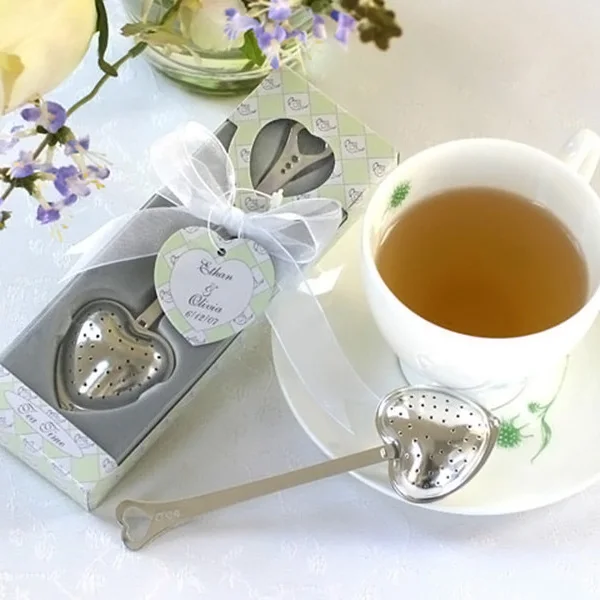 Kalp Tasarım Kaşık Çay Demlik Filtre Kullanımlık çay süzgeci Kaşık Düğün Hatıra Gelin Duş Favor Hediye Teaware