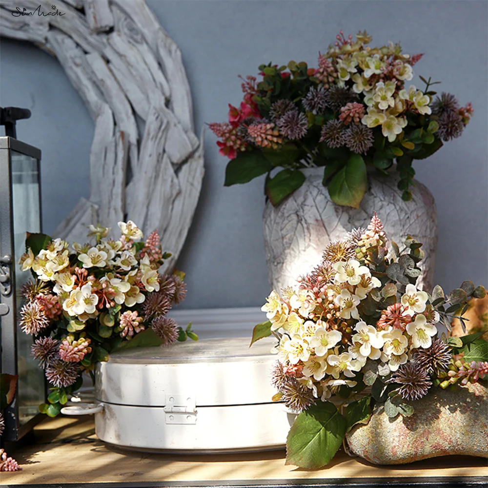 SunMade Lüks Vintage Ortanca Buket Meyve Ipek yapay çiçekler Düğün Gelin Buketi Güz Süslemeleri Ev Dekor