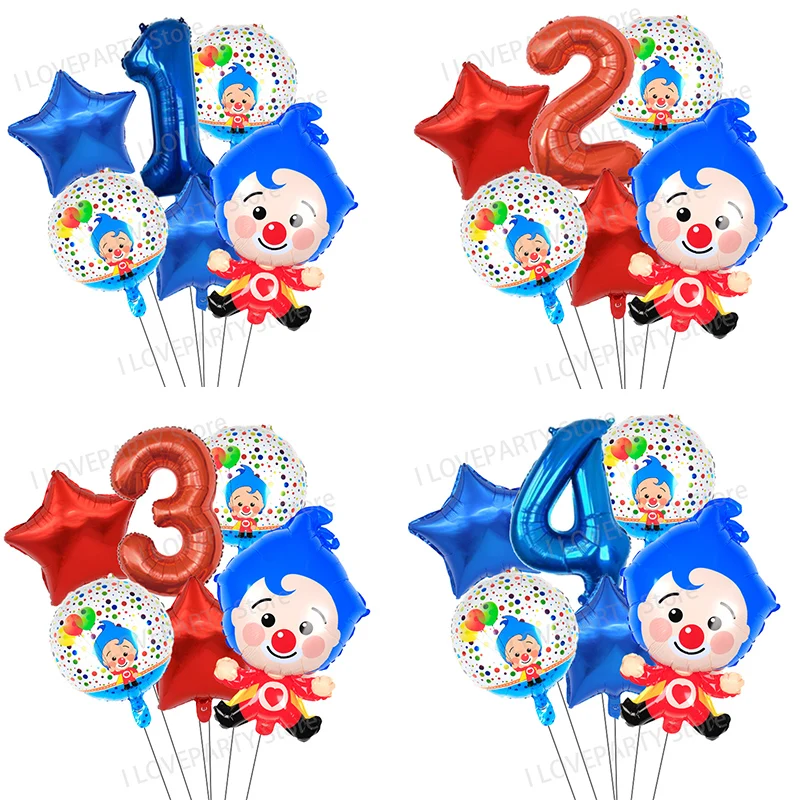 6 adet / takım Plim Palyaço Folyo helyum balonları Kırmızı Mavi Numarası Topları Hava Globos Çocuklar Mutlu Doğum Günü Partisi Süslemeleri Çocuk Oyuncakları Hediyeler