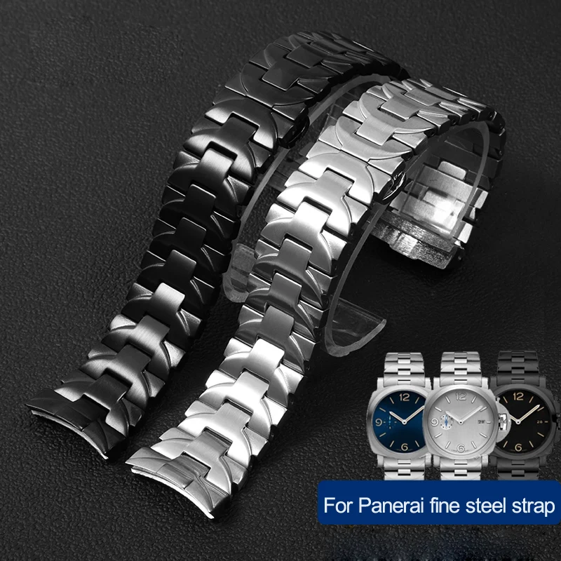 Katı İnce Çelik saat kayışı Panerai İçin PAM441 111 / PAM01316Men çelik bant Ark Ağız saat kayışı 22mm 24mm