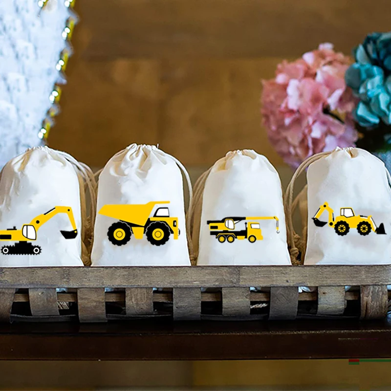 5 adet Ekskavatör Damperli Kamyon Vinç Kamyon şeker hediye keseleri İnşaat temalı çocuk doğum günü partisi bebek duş dekorasyonu malzemeleri