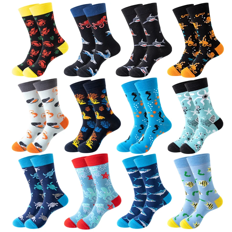 Sıcak Satış Penye Pamuk Moda Okyanus Serisi Harajuku Sonbahar Kış Çorap Erkekler ve Kadınlar Kaykay Mutlu Çift Çorap Komik Sokken