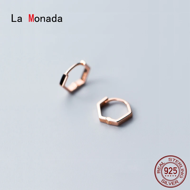 La Monada Geometri Altıgen Minimalist Kadın Hoop Küpe Gümüş 925 Güzel Takı 925 Ayar Gümüş Küpe Kadınlar İçin Çemberler