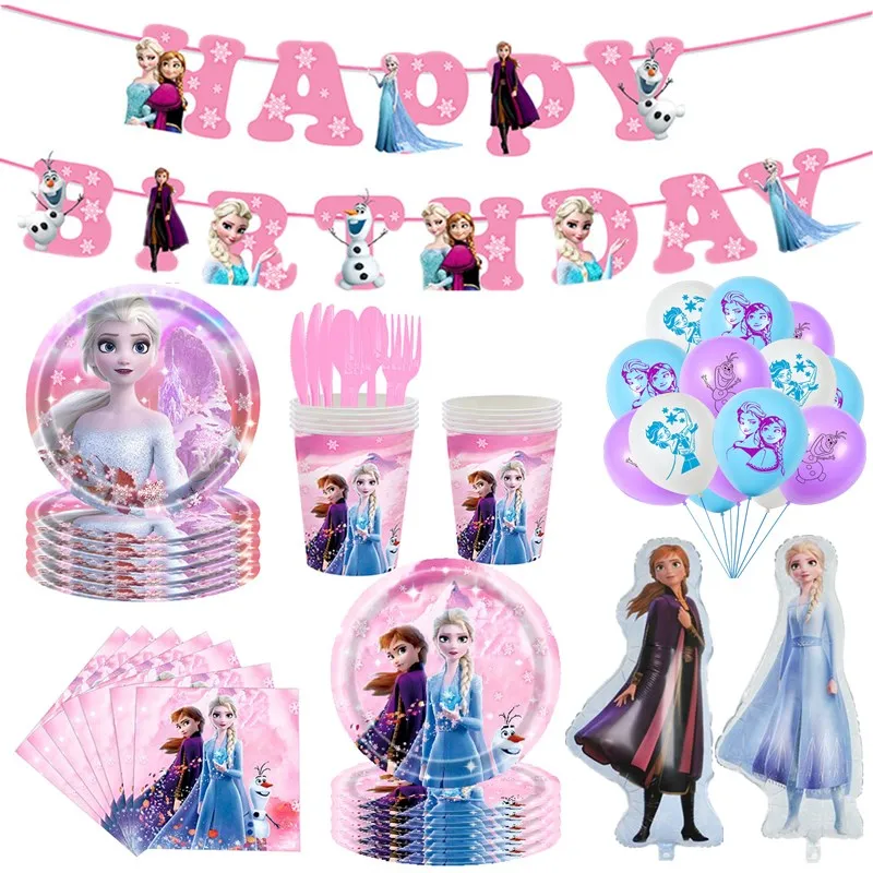 Disney Prenses Anna Elsa Doğum Günü Partisi Süslemeleri Sofra Kağıt Tabak bardak Peçeteler Afiş Çocuk Doğum Günü Partisi Olay Malzemeleri
