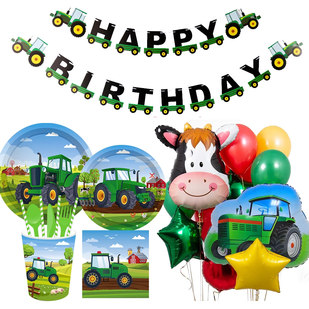 1 Takım Çiftlik Temalı Karton Traktör Araç Tek Kullanımlık Sofra Mutlu Doğum Günü Kamyon Afiş çocuğun çiftlik traktörü Doğum Günü Dekor