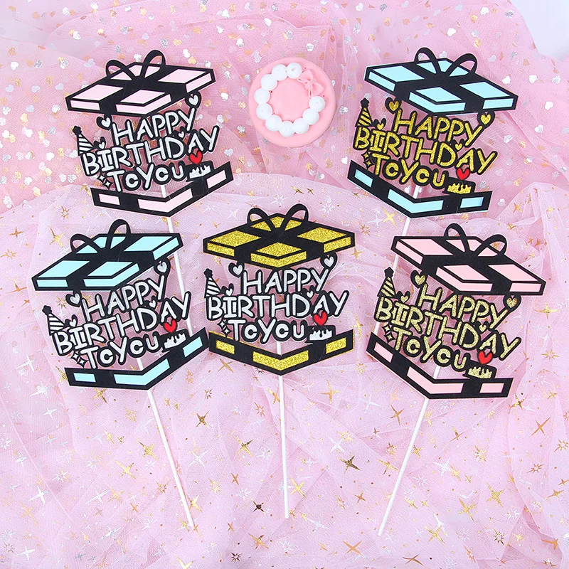 Yeni INS Hediye Kutusu Mutlu Doğum Günü Pastası Topper Renkli Kalp Cupcake Toppers Kızlar İçin Doğum Günü Partisi Kek Süslemeleri Bebek Duş