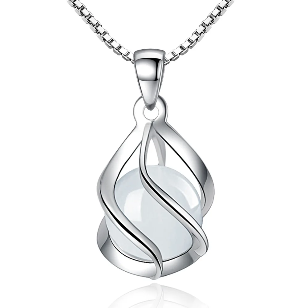 Basit Zarif Beyaz Opal Twisted Spiral Klavikula Zincir Gümüş Renk Kolye Kadınlar İçin Trendy Minimalist Takı Hediyeler