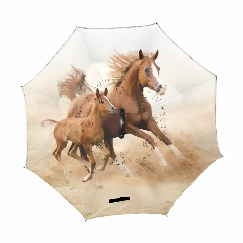 Yeni Varış Açık Ters Şemsiye Yaratıcı Tasarım Güzel Atlar Uzun Saplı Yağmur Şemsiye Ters Arkadaşa Hediye Araba için