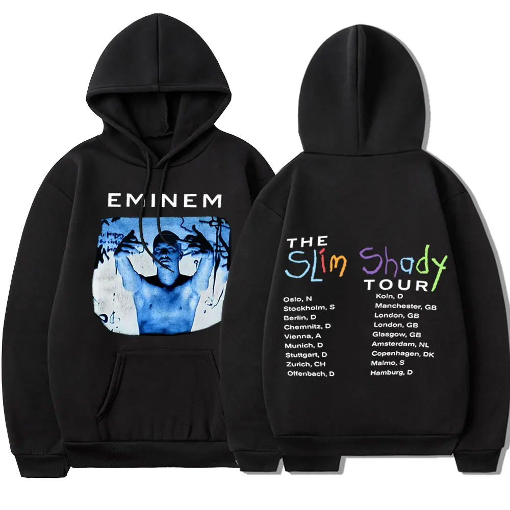 Eminem Slim Shady Tur Çift Taraflı Baskı Hoodies Hip Hop Rap Punk Rock Tarzı Kazak büyük beden kazak Streetwear Unisex