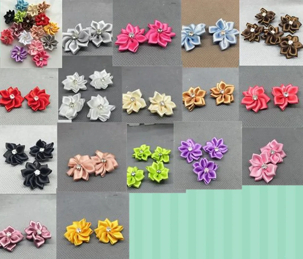 DIY 10 adet Saten Kurdele Çiçek Kristal Boncuk Aplikler ile ~ Craft / Trim