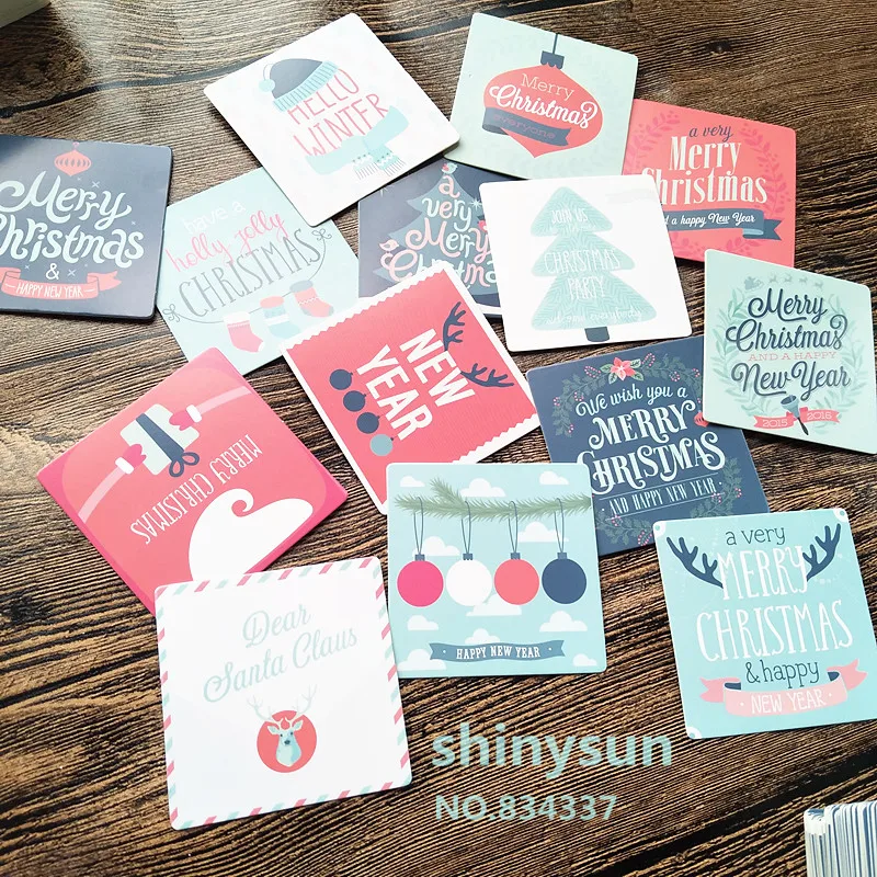 50 adet / grup mix renkler Kare Noel kartları Merry Christmas Küçük hediye mesaj kartı Yazılabilir kart 6x6cm dekorasyon kartı