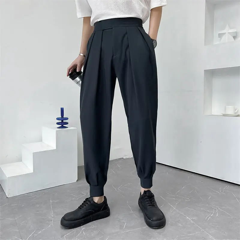 2022 9 Parça Ayak Bileği Uzunluğu Pantolon Erkekler Hafif İnce pilili pantolon Erkekler Moda Dipleri Casual Streetwear Giyim İş Elbisesi Pantolon
