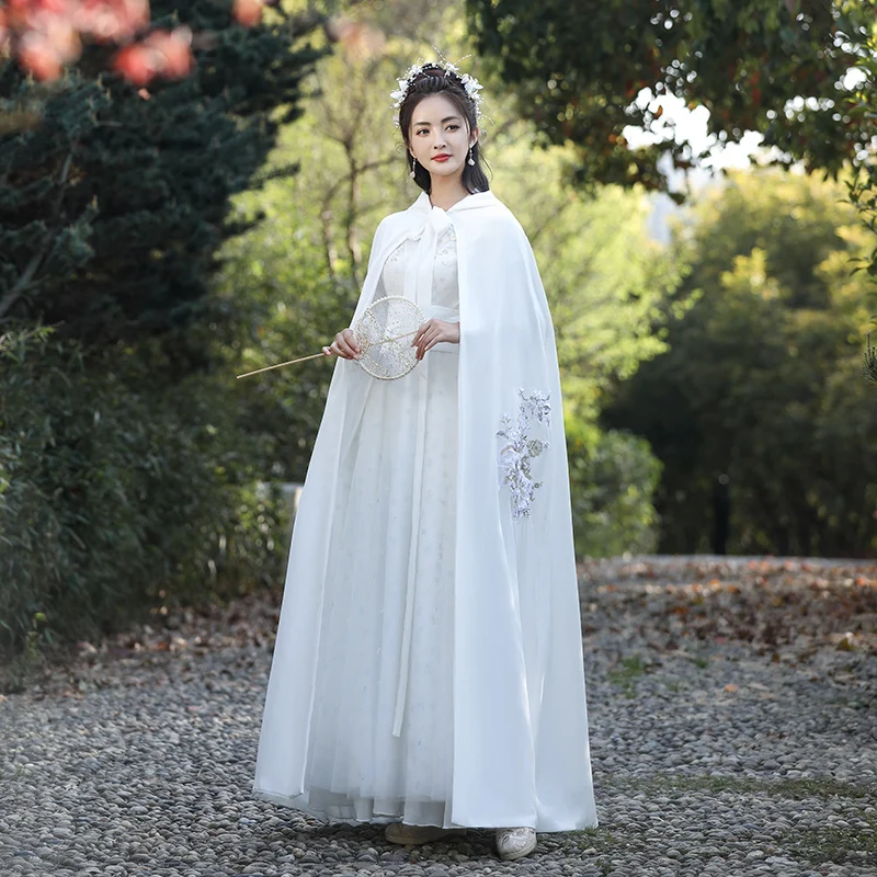 Beyaz Pelerin Antik Pelerin kadın Han Çin Giyim Uzun Kapşonlu Rüzgar Geçirmez Güneşlik Giyim Ceket Çin Tarzı Antik