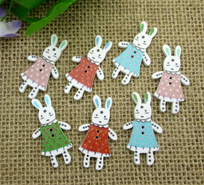 50 Adet Karışık Ahşap Tavşan Dikiş Düğmeleri Çocuklar İçin Scrapbooking Dekoratif Ahşap Botones El Sanatları Oya DIY Aksesuarları