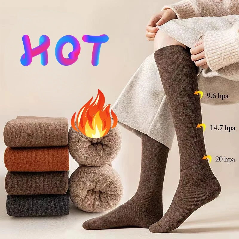 1 Çift Uzun Çorap Kış Kadın Çorap Kalın Pamuklu Katı Sıcak Uyluk Yüksek Sokak Moda Genç Rahat Diz Havlu Çorap Harajuku