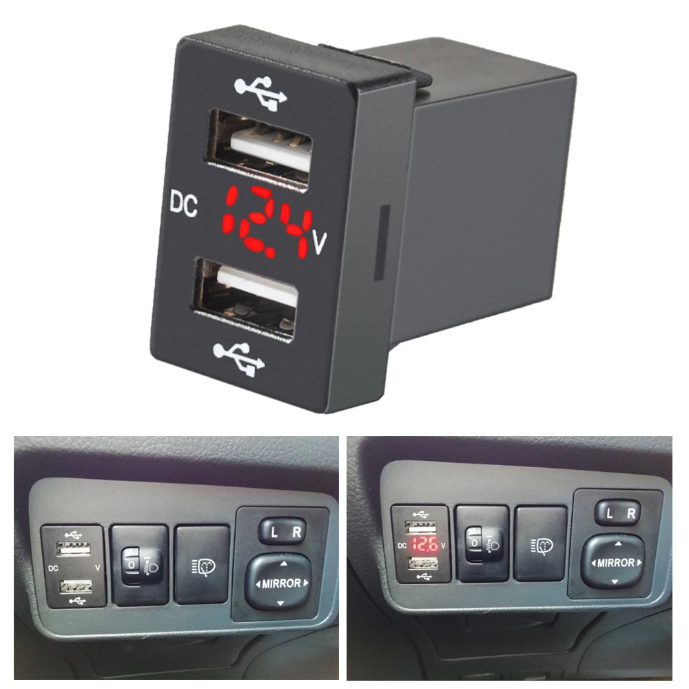 2.1 A Çift USB araç soketi Şarj 12-24 V Promosyon LED USB Araç Güç Adaptörü Şarj Için Toyota Için Cep telefon araba şarjı D5