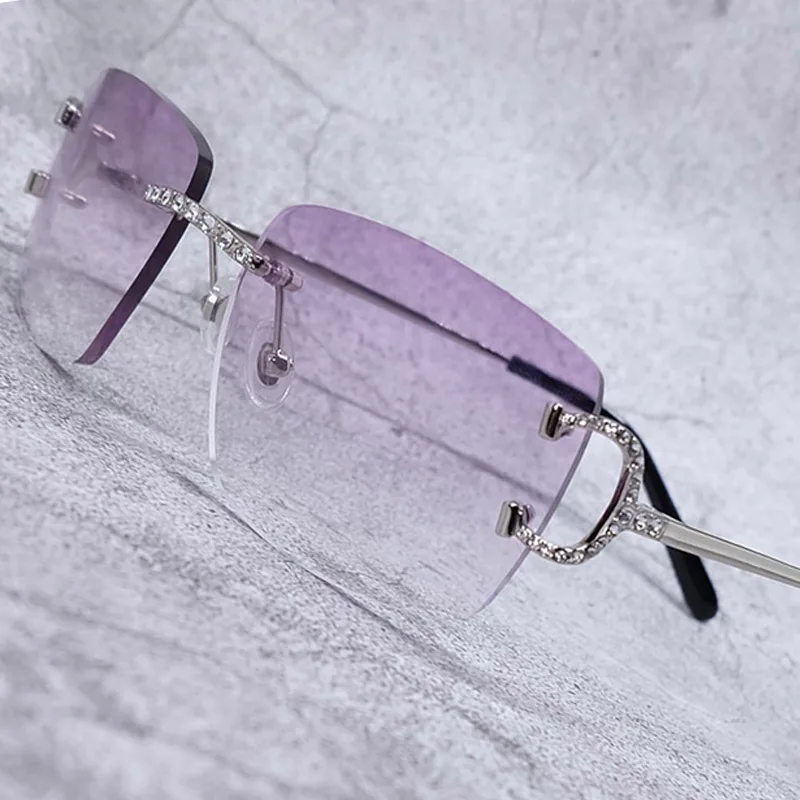 Buzlu Out Güneş Gözlüğü Erkekler Kadınlar Çerçevesiz Carter Sunglass Büyük Kare Rhinestones güneş gözlüğü Lüks Tasarımcı Vintage Gözlük