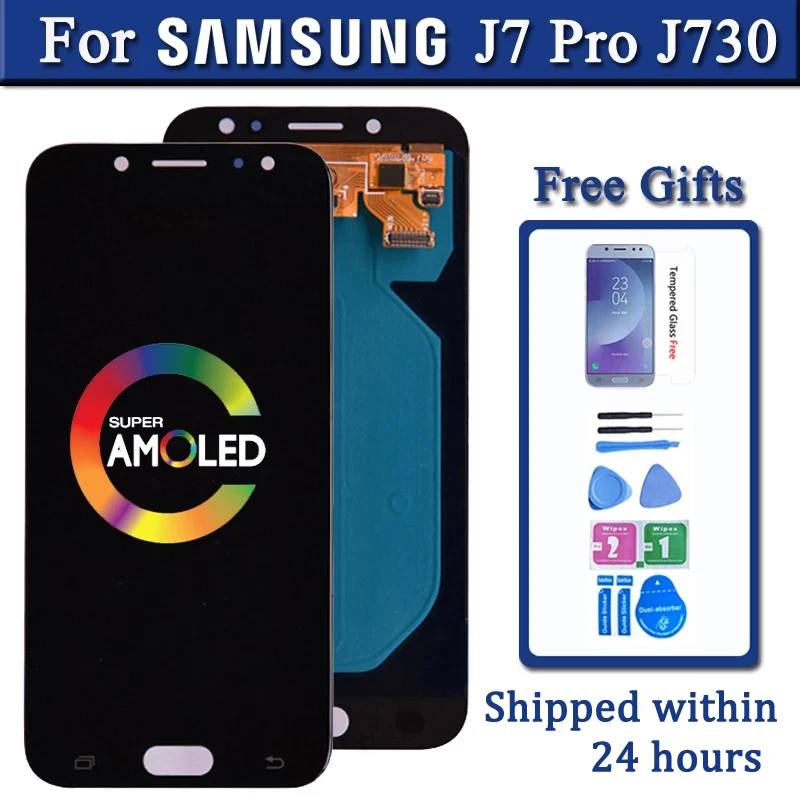 Süper Amoled Samsung Galaxy J7 Pro 2017 J730 J730F lcd ekran ve dokunmatik ekranlı sayısallaştırıcı grup J730F J730GM J730G
