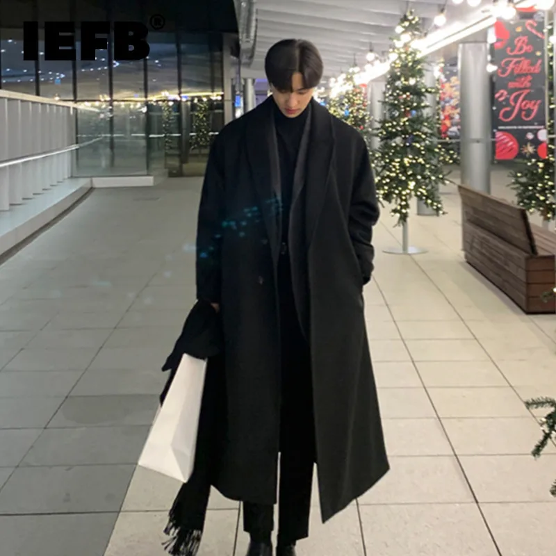 Kore Trend erkek Gevşek Rahat Tek göğüslü Palto Noel Sonbahar Kış Moda Yeni Uzun Kollu Yün Uzun Ceket