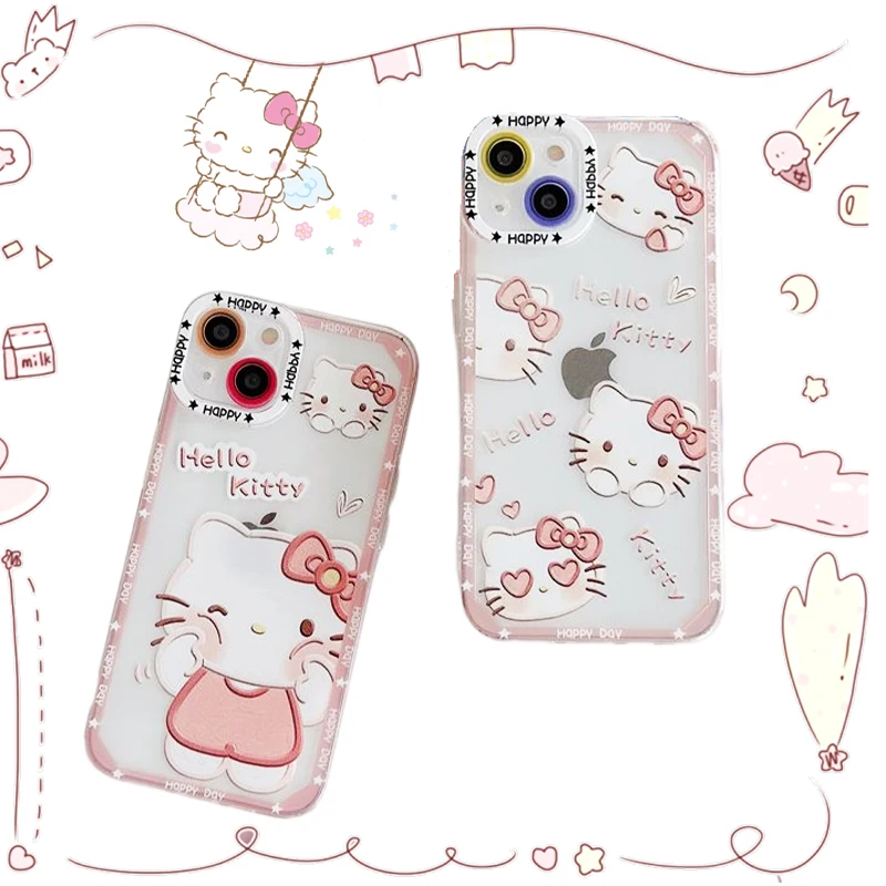Sanrio Hello Kittys Cep Telefonu Kılıfı Kawaii Sevimli iPhone 13 12 11 X Pro Max Güzellik Şeffaf Koruyucu Yumuşak Kabuk Oyuncak Kızlar