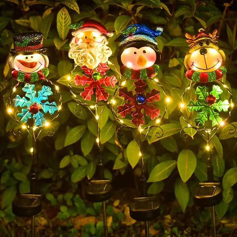 Merry Christmas Güneş LED bahçe lambası Yard Çim Kardan Adam Elk Penguen Gece Lambası Peyzaj Ev Dekorasyon Açık Noel Baba