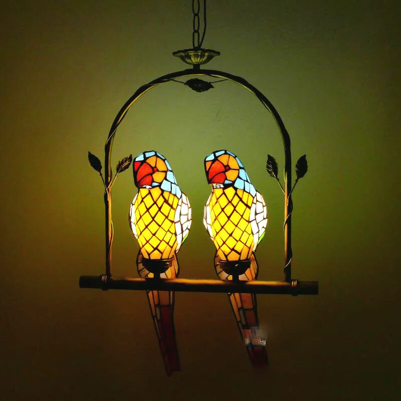 LED Papağan Kuş Avize Yemek Odası Oturma Odası Koridor Pencere Dekorasyon Avize Vitray Tiffany El Yapımı