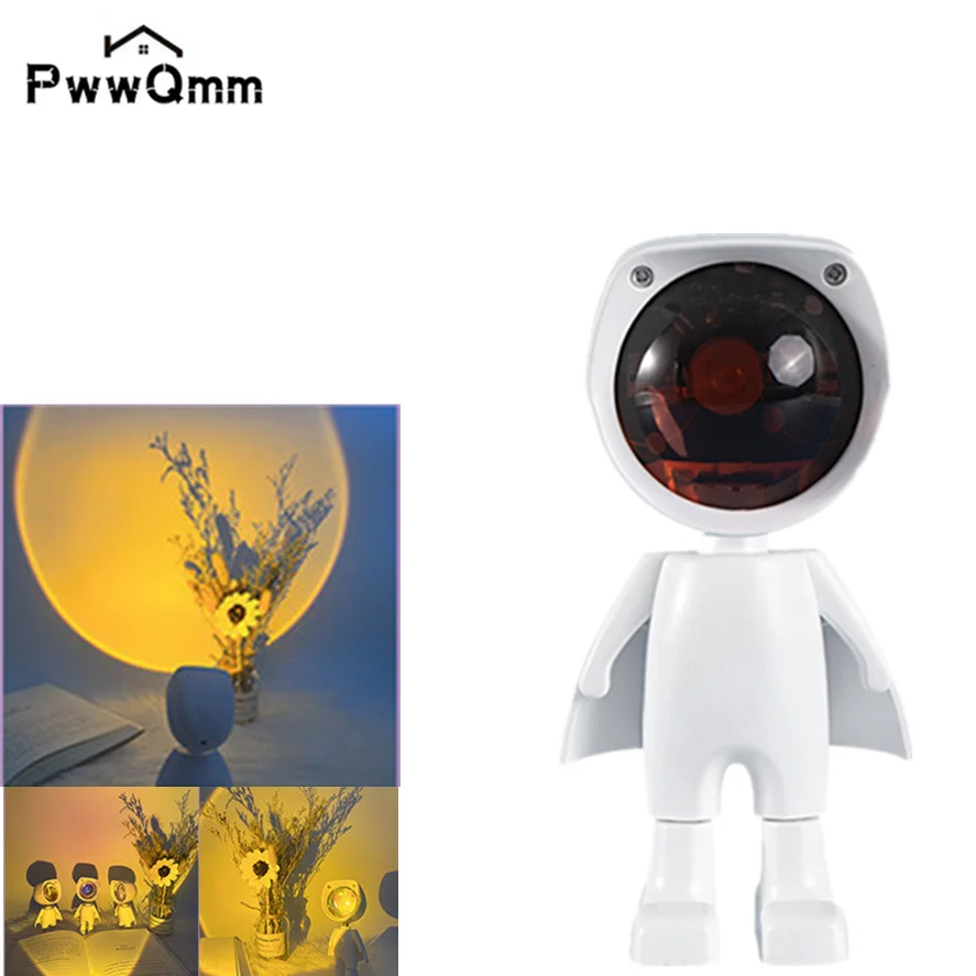 PwwQmm Led Gökkuşağı Projeksiyon Güneş Lambası Gece Lambası Robot Masa Gece Lambası Gün Batımı Lambası Sonsuz Karartma Yatak Odası atmosfer ışığı