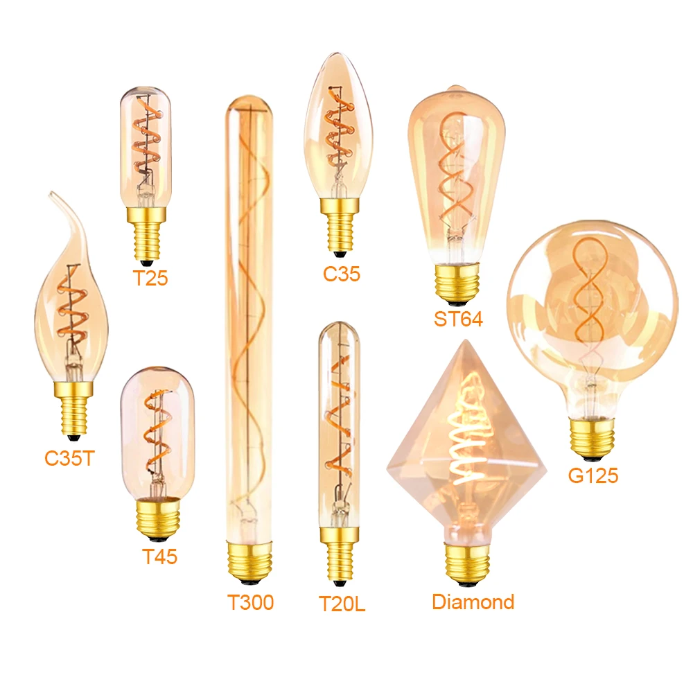 E14 led dim ampul C35 A60 Spiral ışıkları Filament ampuller LED E27 220 V 4 W 2200 K Vintage lambalar dekoratif aydınlatma Edison lambaları