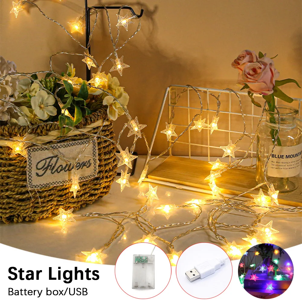 led yıldız ışık zinciri ışık pil usb noel çelenk kamp parti düğün odası dekorasyon yatak odası aydınlatması peri ışıkları