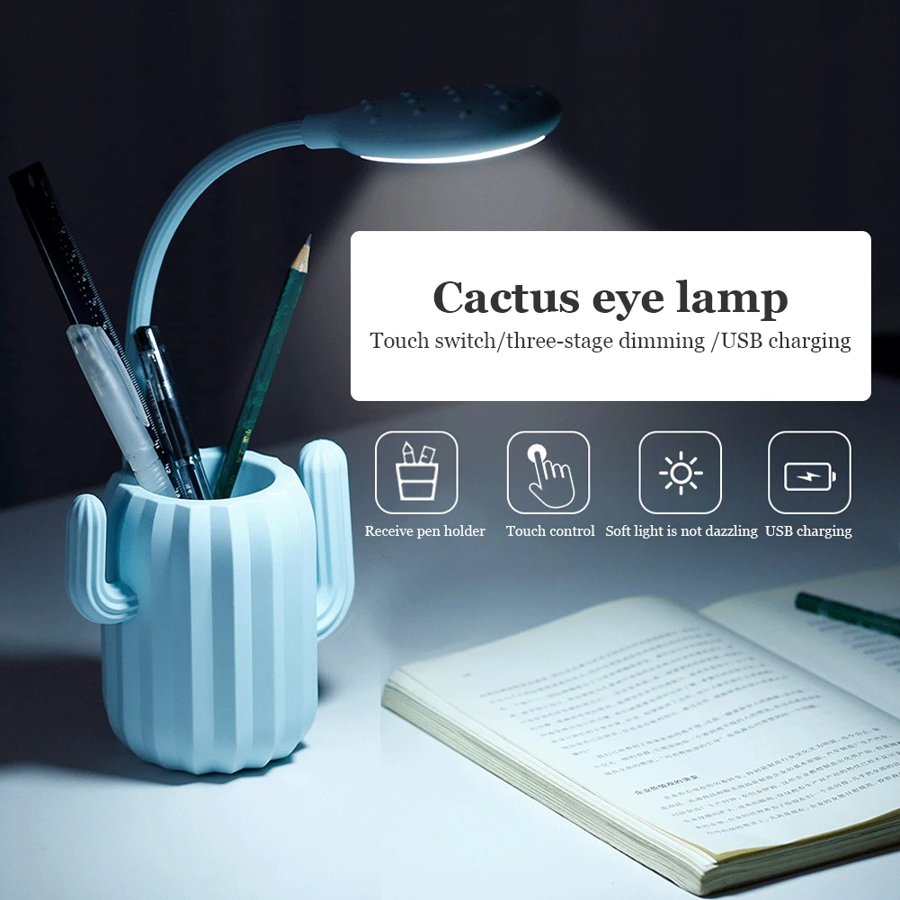 Masa Lambası LED masa lambası USB Dokunmatik Gece Lambası Kaktüs Şekli Karartma masa ışığı Göz Koruması Çok Fonksiyonlu Braketi kalemlik