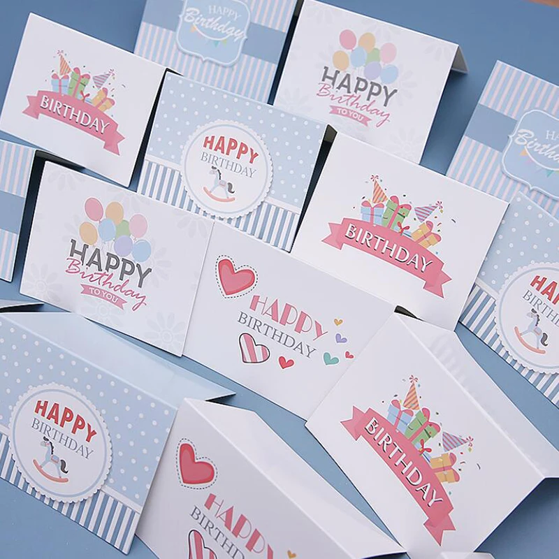 10 ADET Kalp Mutlu Doğum Günü Tebrik Kartı Balon Trojan Kartpostallar Doğum Günü Davetiye Kartları Pişirme Kek Çiçek Dekorasyon