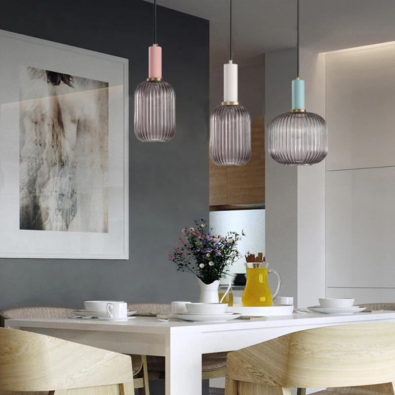 Füme cam gölge İskandinav Restoran asılı kolye ışıkları Modern ücretsiz kombinasyon DIY tarzı droplight yatak odası başucu lambası