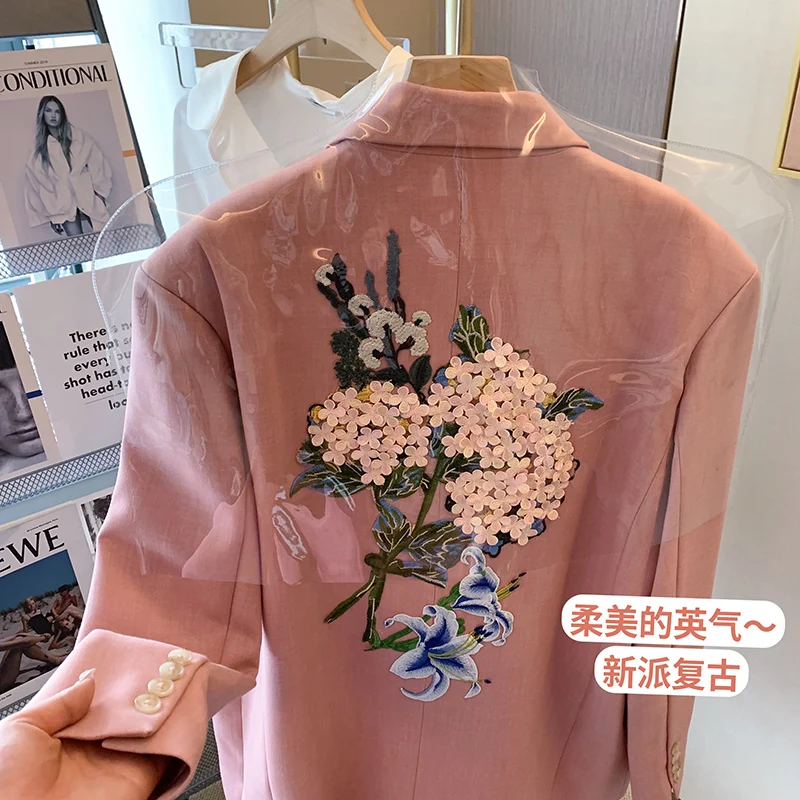 İlkbahar ve Sonbahar Kore Rahat Pembe Küçük Takım Elbise Ceket Kadın Küçük Gevşek Takım Elbise 2022 Yeni Küçük Takım Elbise Ceket Blazer ve Etek Seti