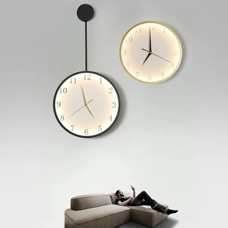 Saat duvar lamba ışığı lüks dekoratif lamba İskandinav oturma odası duvar lambası modern minimalist net kırmızı sessiz saat duvar lambası