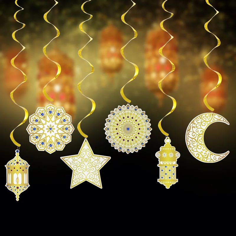 Eid Mubarak Spiral Afiş İslam Müslüman Altın Girdap Eid Kolye Kiraz Kuşu Hajj Mubarak Festivali Parti Ramazan Ev Dekor Malzemeleri