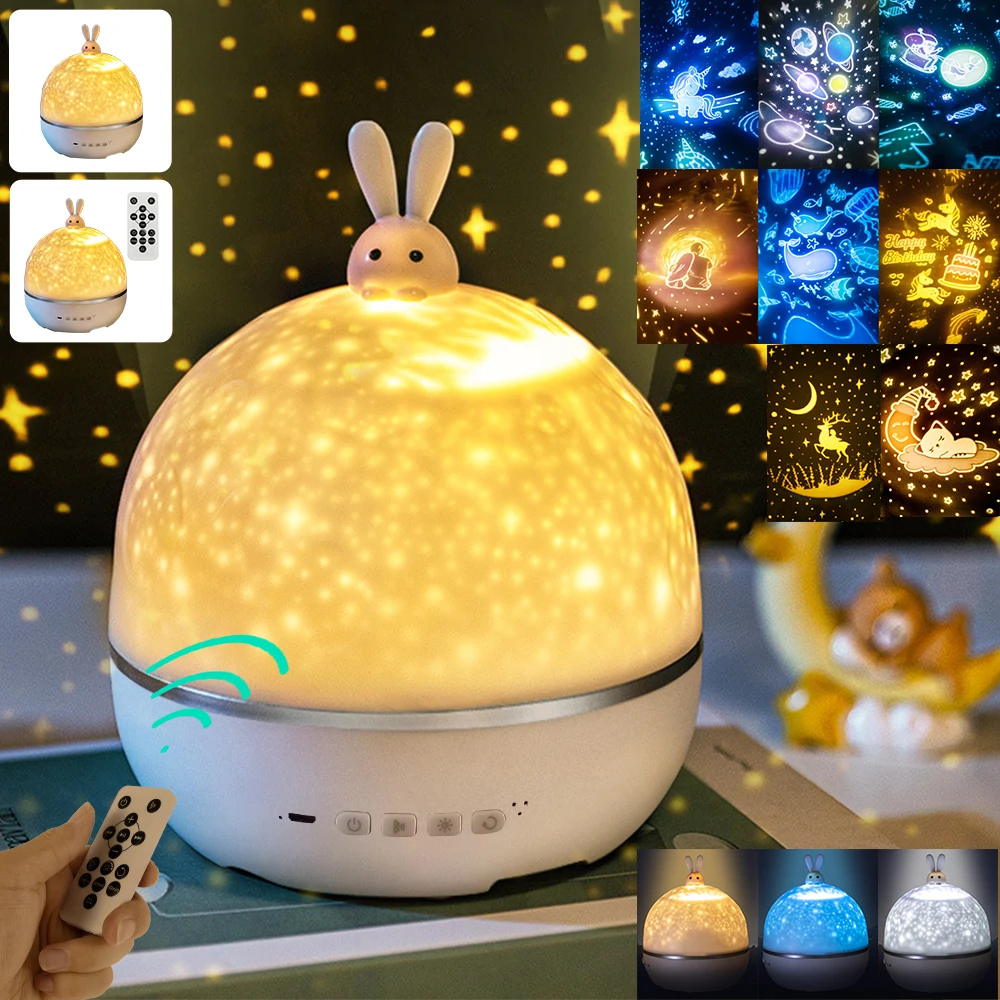 Projektör lambası USB kablosu Powered Renkli Yıldızlı Romantik Dönen Projeksiyon Lambası Bluetooth kontrol led gece ışığı lambası yatak odası