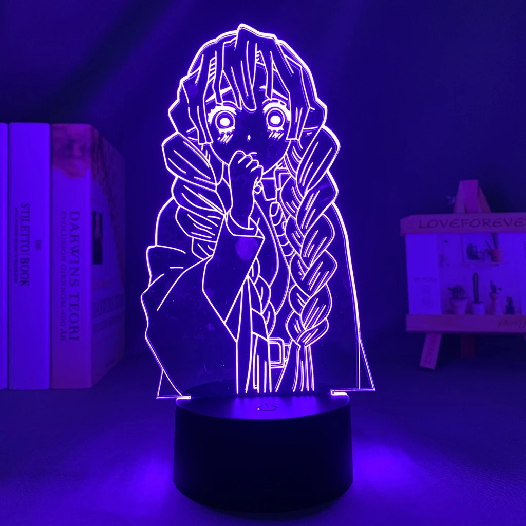 Anime led ışık Kimetsu Hiçbir Yaiba Mitsuri Kanroji Yatak Odası Dekorasyon için Gece Lambası Hediye Manga 3d Lamba iblis avcısı Odası Dekor