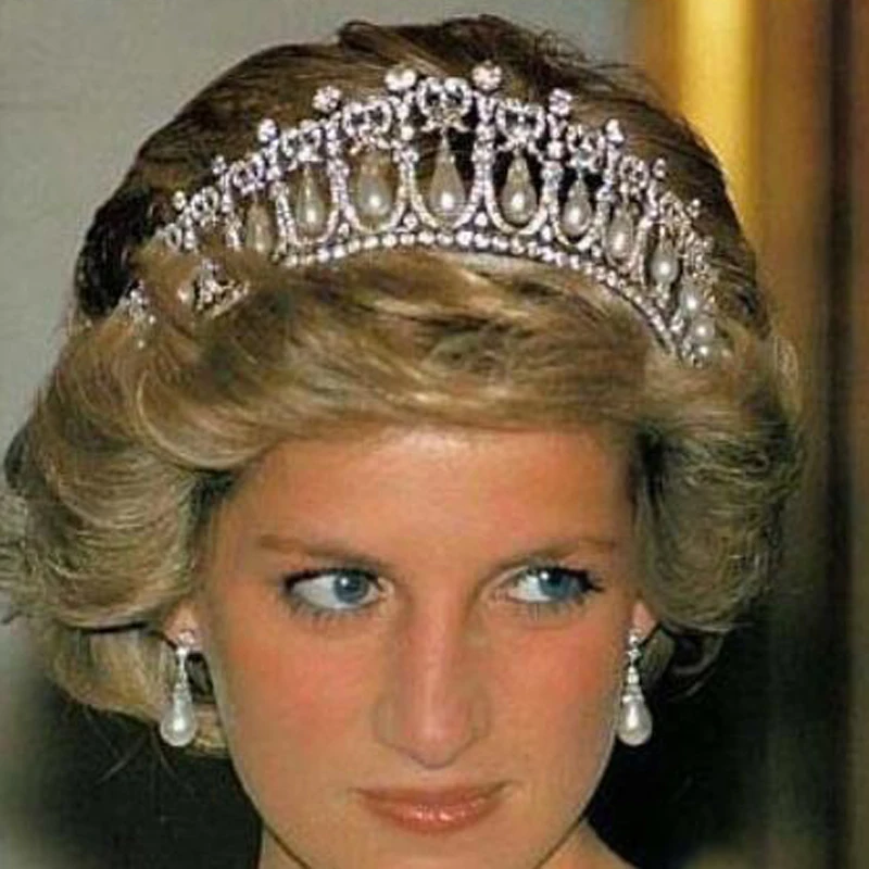 Vintage Gümüş Renk Kraliçe Prenses Diana Taç Kristal Ve İnci Diadem Gelin saç aksesuarları Gelin Tiara Kafa Bandı