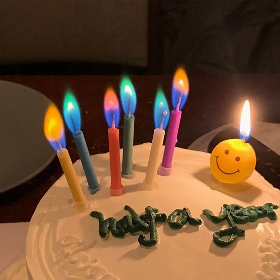 Renk mum tatlı pişirme kek online ünlü parti yaratıcı gökkuşağı doğum günü renk alev mum dekor